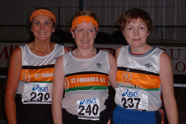 Munster Indoor Championships - for County (Tony O\'Mahony) St Finbarr\'s athletes in action at the Munster AAI Masters Indoor Championships at Nenagh included (left to right) Mary Sweeney, Marion Lyons and Mary Murphy. Picture: John Walshe 03/01/04